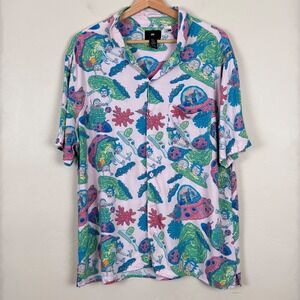 H&M Rick & Morty Shirt Men XL Streetwear AOP Novelty Pop Culture Button Up